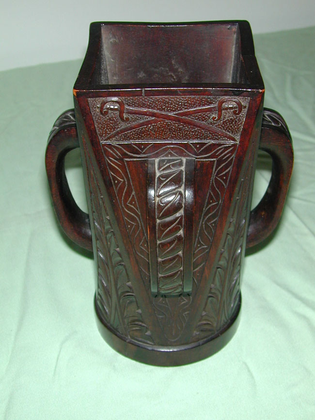 Rare Sailor-Carved 19th Century Wooden Four-Handled Mug circa 1850-1860 — image 3