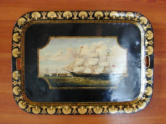 Antique Painted Tole Tray With Ship's Portrait, English circa 1860 — image 2