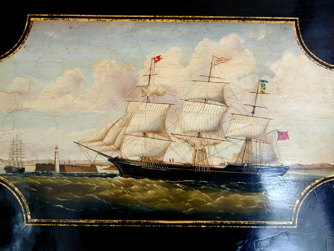 Antique Painted Tole Tray With Ship's Portrait, English circa 1860 — image 3