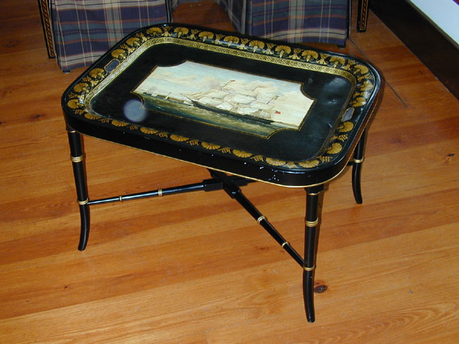 Antique Painted Tole Tray With Ship's Portrait, English circa 1860