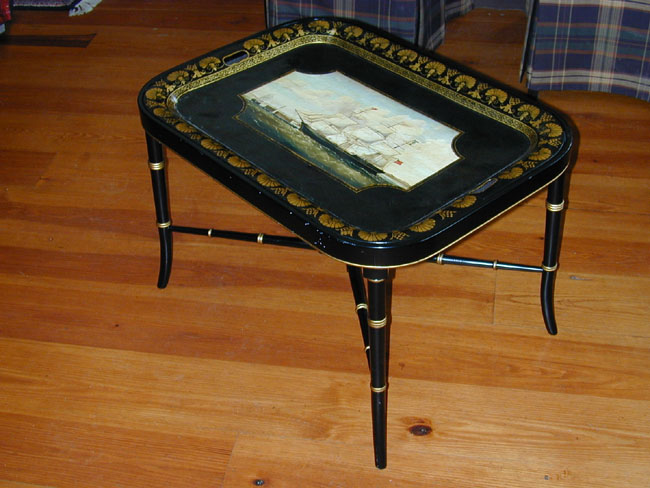 Antique Painted Tole Tray With Ship's Portrait, English circa 1860 — image 4