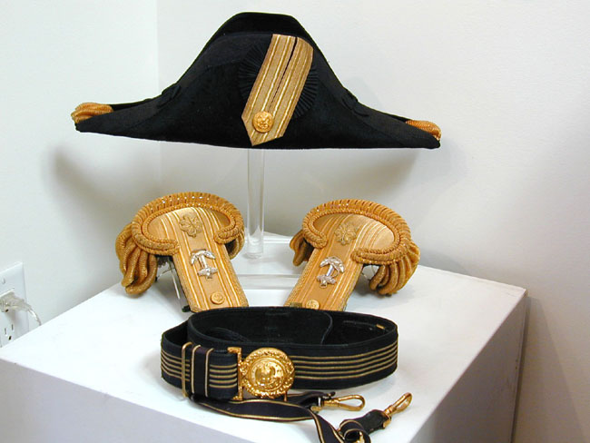 Antique American Naval Officer's Hat, Epaulettes, Sword Belt and Case Circa 1890