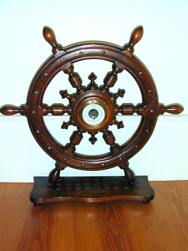 Antique Barometer Set into a Ship's Wheel Mounted Onto a Section of Deck Grating — image 2