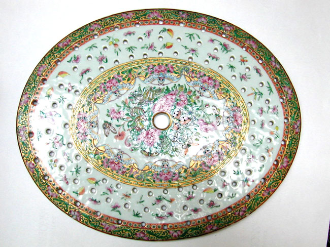 Antique Chinese Export Porcelain 'Famille Rose' Serving Platter and Strainer circa 1830 — image 3