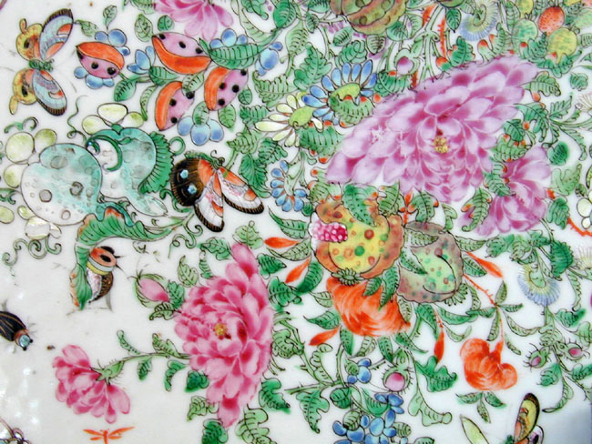 Antique Chinese Export Porcelain 'Famille Rose' Serving Platter and Strainer circa 1830 — image 2
