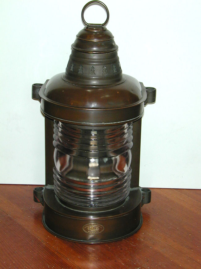 Antique Brass Ship's Masthead Lamp made by Perkins Marine Lamps, Brooklyn, N.Y.