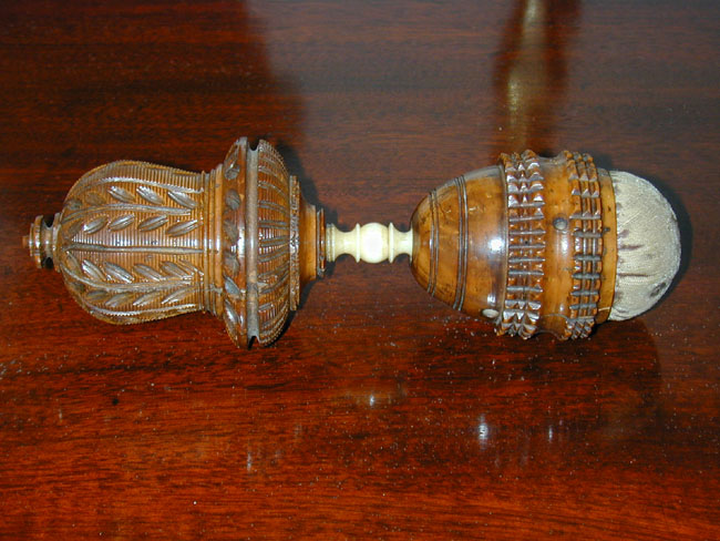 Antique English Regency Period Nutmeg Grater and Ivory Mounted Pin Cushion
