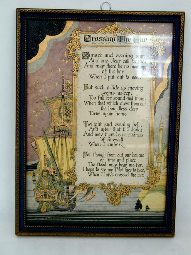 Framed Antique Art Deco Poem by Alfred Lord Tennyson Entitled 'Crossing the Bar'