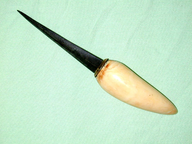 Antique Sailor-Made Whale Tooth Mounted Fid With Steel Point