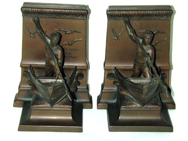 Pair of Antique New Bedford Whaling Monument Bronze Bookends