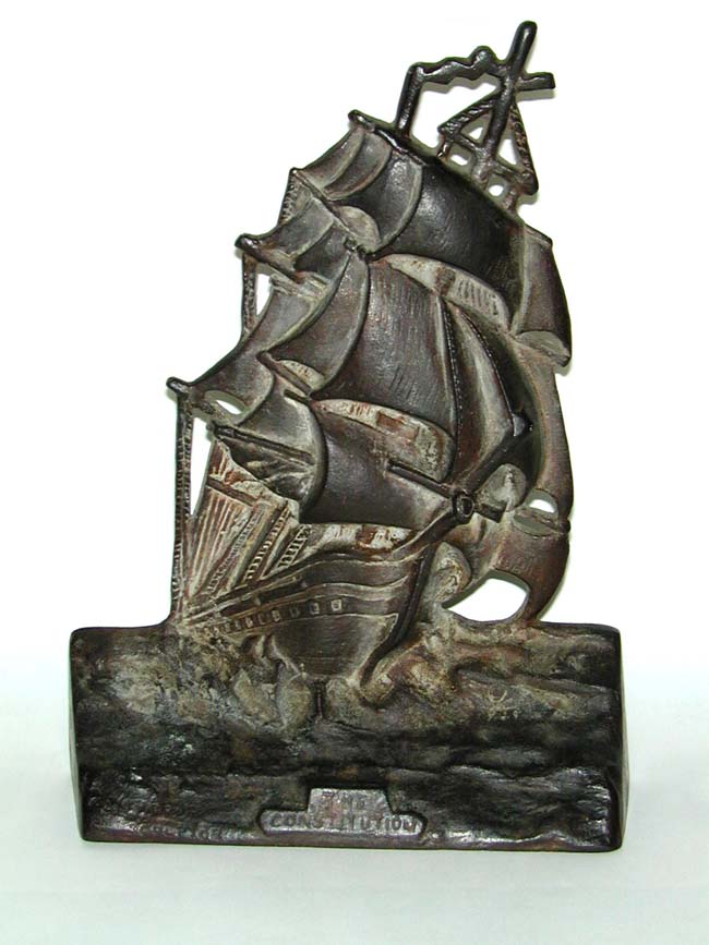 Antique Cast Iron Doorstop of the U.S.Frigate Constitution Signed by the Sculptor