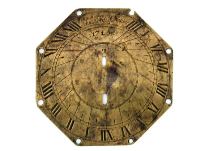 Antique English Queen Anne Period Engraved Brass Sundial Dated 1710