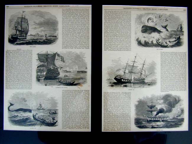 A Series of Six 19th Century Whaling Engravings Published in Ballou's Pictorial Magazine of Boston