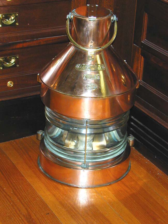 Large Copper and Brass Late 19th Century Ship's Masthead Lamp With Original Burner and Font