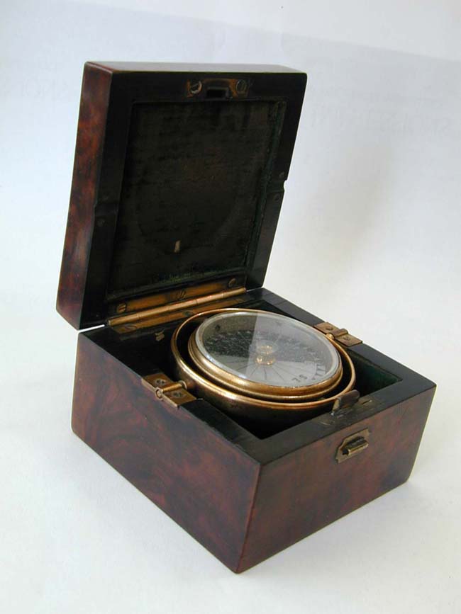 Fine and Rare mid 19th Century Prismatic Gimbaled Compass in Walnut Case