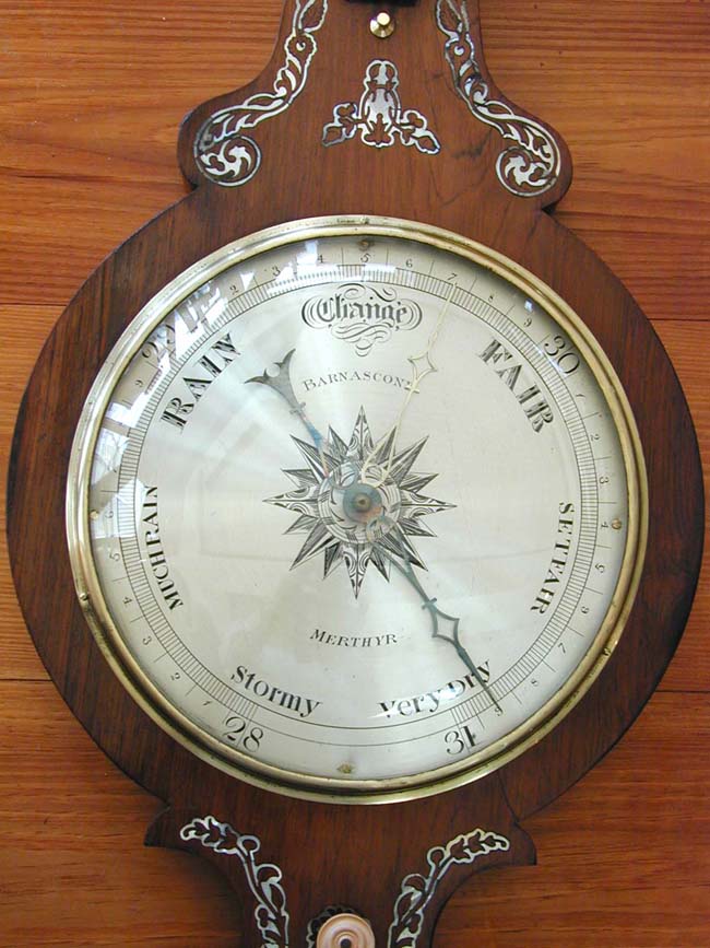 Victorian Mother-of-Pearl Inlaid Rosewood Barometer Signed "Barnascone" Circa 1860 — image 2