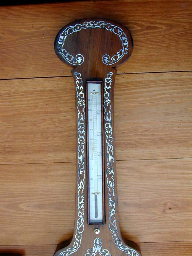 Victorian Mother-of-Pearl Inlaid Rosewood Barometer Signed "Barnascone" Circa 1860 — image 3