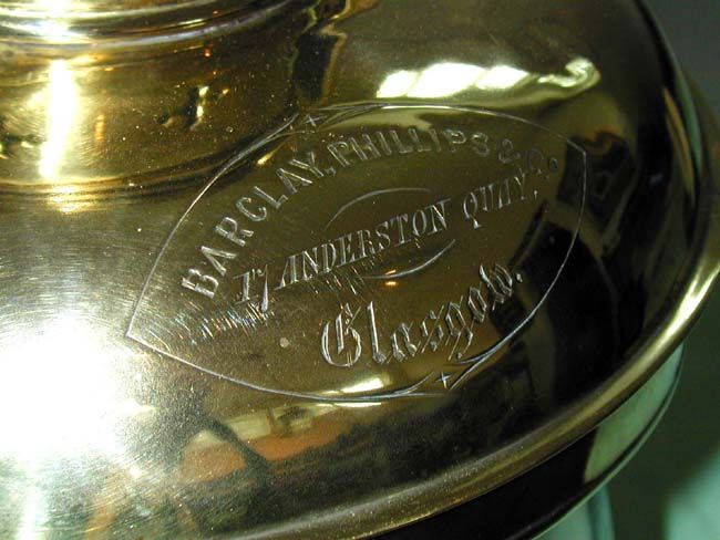 Fine and Rare All Brass Ship's Mast Head Lamp Circa 1860 Signed "Barclay, Phillips & Co., Glasgow" — image 3