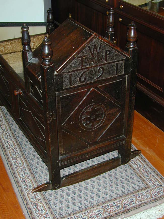 Antique English Oak Cradle Dated 1691