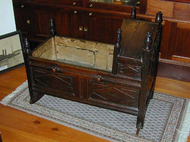 Antique English Oak Cradle Dated 1691 — image 2
