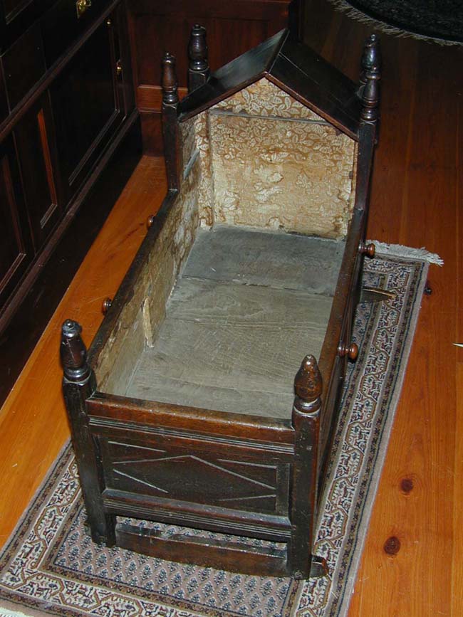 Antique English Oak Cradle Dated 1691 — image 4