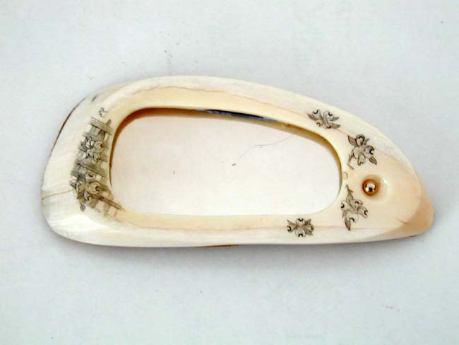 Mid 20th Century Ladies Pocket Mirror Made From a Whale's Tooth