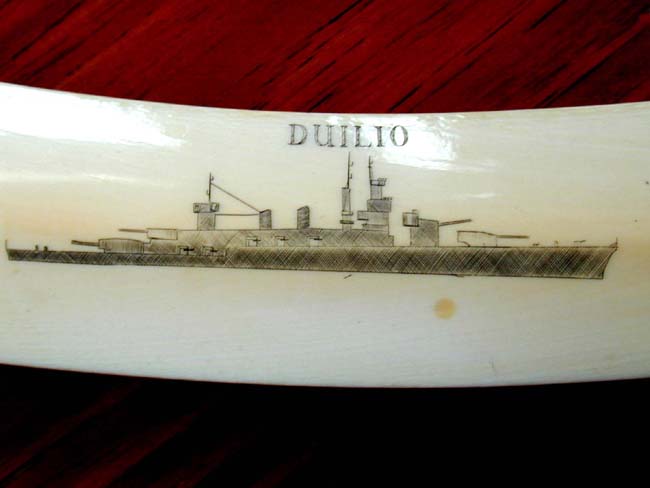 Antique Elephant Ivory Page Turner engraved with a depiction of the Italian battleship 'Duilio' circa 1880. — image 2