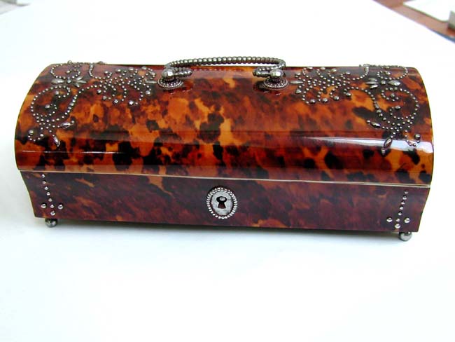 Wonderful 19th Century Tortoiseshell Jewellery Box with Steel Studded Decoration
