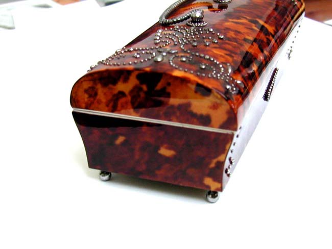 Wonderful 19th Century Tortoiseshell Jewellery Box with Steel Studded Decoration — image 3