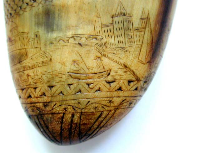 A Fine Late 18th Century Silver Mounted Scrimshawed Horn Snuff Box — image 3