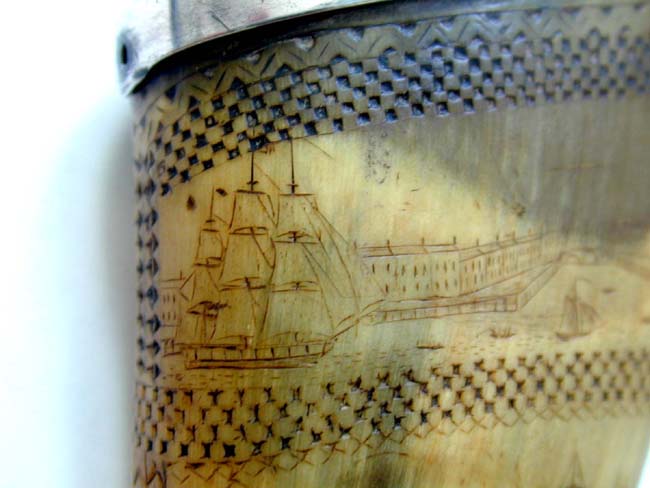 A Fine Late 18th Century Silver Mounted Scrimshawed Horn Snuff Box — image 6