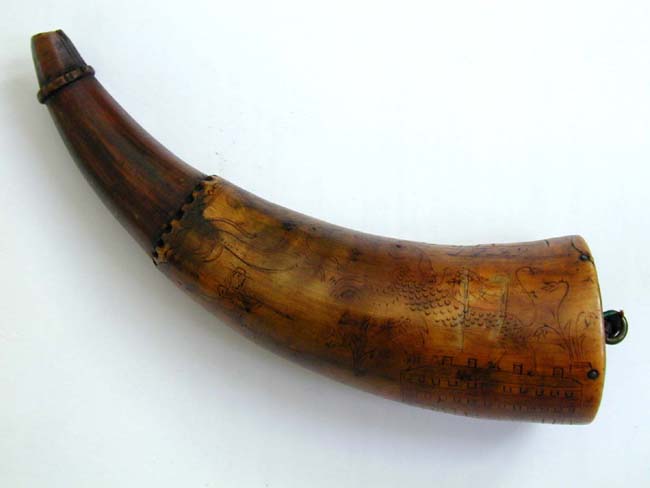 A Late 18th Century American Engraved Powder Horn Dated 1799.
