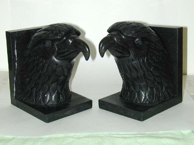 Magnifiscent and Striking Pair of Black Marble Eagle Bookends circa 1920