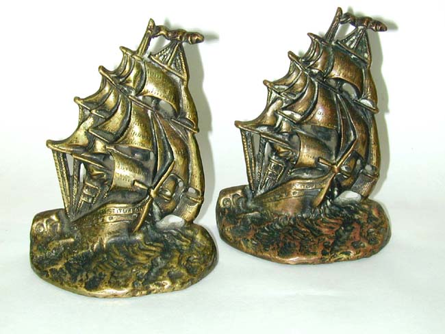 Pair of Antique "U.S. Frigate Constitution" Brass Bookends With Inscriptions