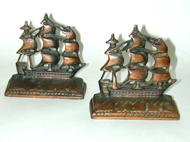 Antique Pair of "Old Ironsides" Bookends circa 1900