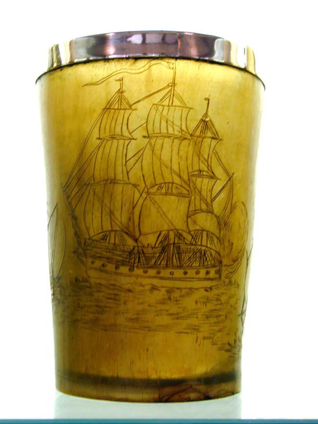 A Fine and Rare 19th century Engraved Horn Beaker With Silver Rim — image 2