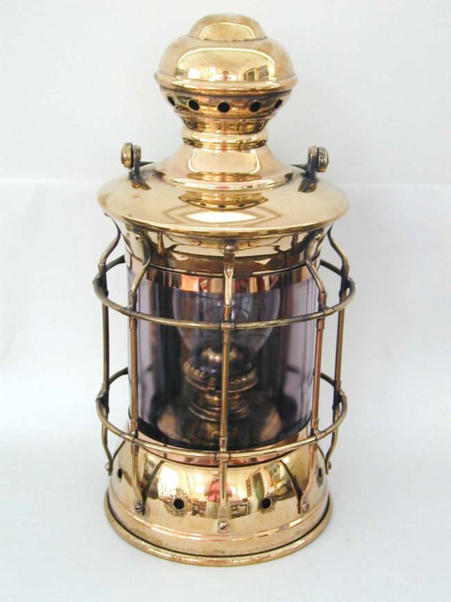 Fine 19th century Ships Passageway Lamp With Early Purple Glass Lens