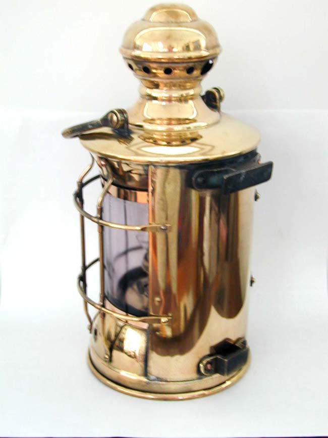 Fine 19th century Ships Passageway Lamp With Early Purple Glass Lens — image 2
