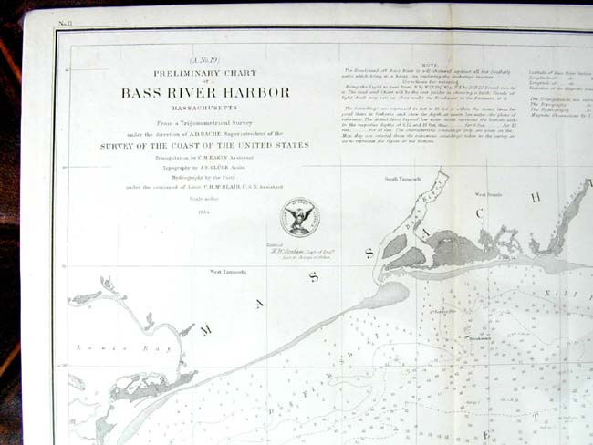 An antique U.S. Coastal Survey of Bass River Harbor, Cape Cod, Mass., Published in 1854