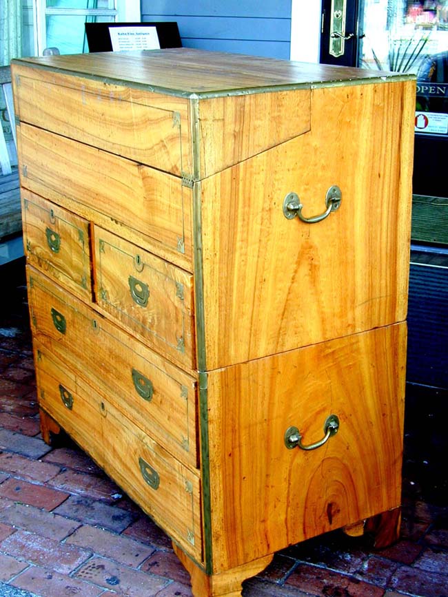 Fine Brass Inlaid and Brass Mounted Two-Part Camphorwood Campaign Secretary/Chest Circa 1830 — image 3