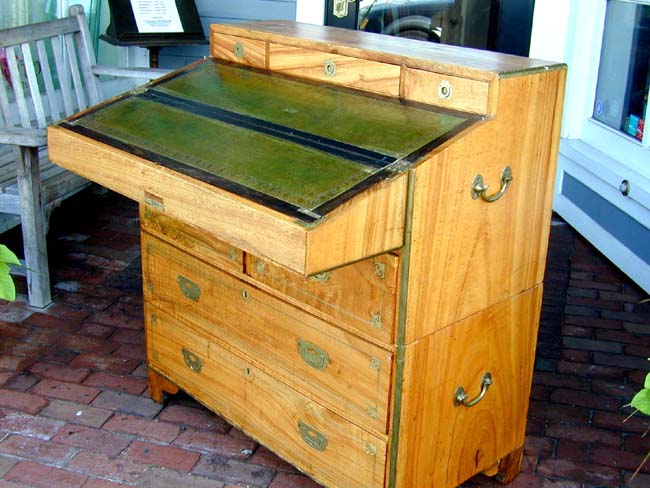 Fine Brass Inlaid and Brass Mounted Two-Part Camphorwood Campaign Secretary/Chest Circa 1830 — image 2