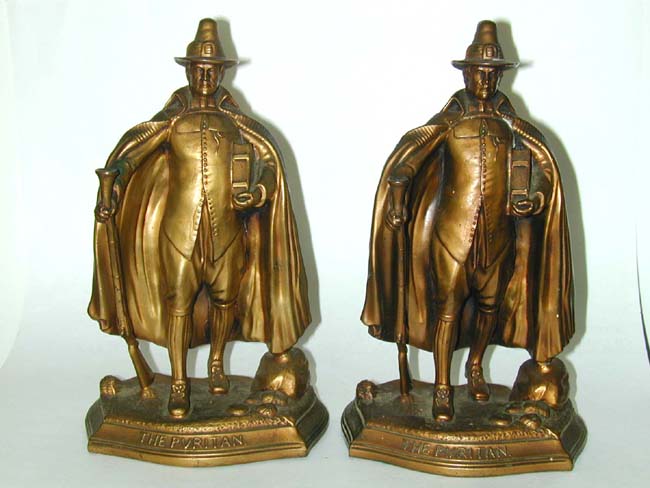An Antique Pair of Bronzed "John Alden" Puritan Bookends circa 1920