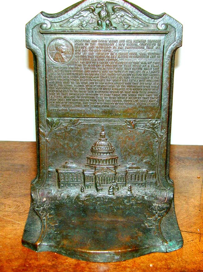 Outstanding and Historic Pair of Commemorative Abraham Lincoln's Gettysburg Address Bookends 