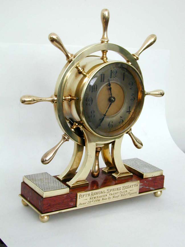 A 19th century New Haven, CT., Yacht Club Presentation Ships Clock Dated 1886.