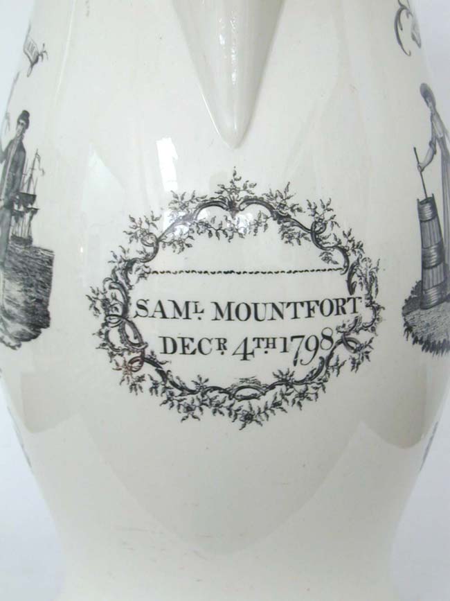 A Fine and Large English Liverpool Black Transfer Printed Pitcher Dated 1798 — image 3