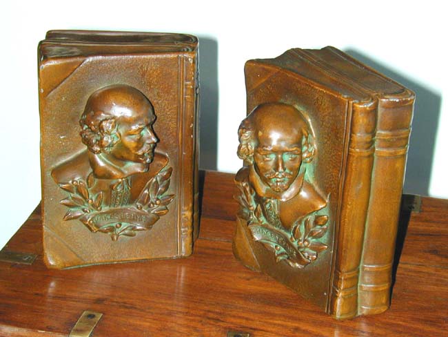 Fine Pair of William Shakespeare Bronzed Antique Bookends circa 1930