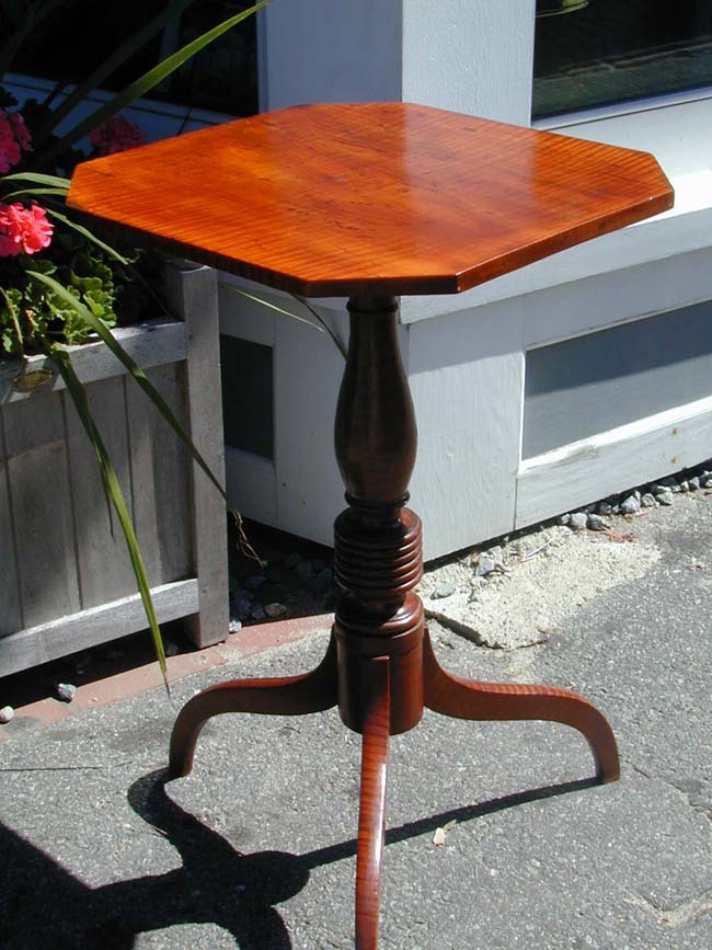 Beautiful New England Tiger Maple Candlestand with Spider Legs circa 1810
