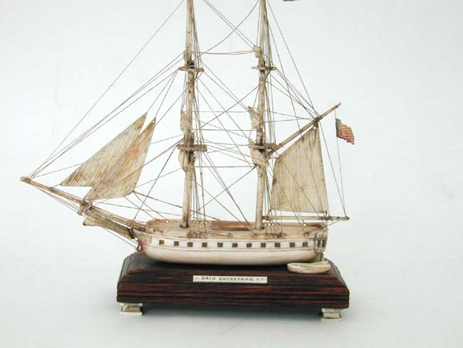 A Rare and Historic 19th century Miniature Ivory Model of the American War of 1812 Brig "ENTERPRISE"