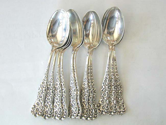 A Set of 12 Sterling Silver Teaspoons signed "Shreve, Crump and Low, Boston," circa 1888