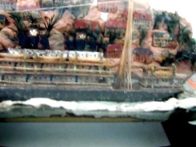 A Rare Late 19th century American Auxiliary Steam and Sail Ship in a Bottle with Village Background — image 3